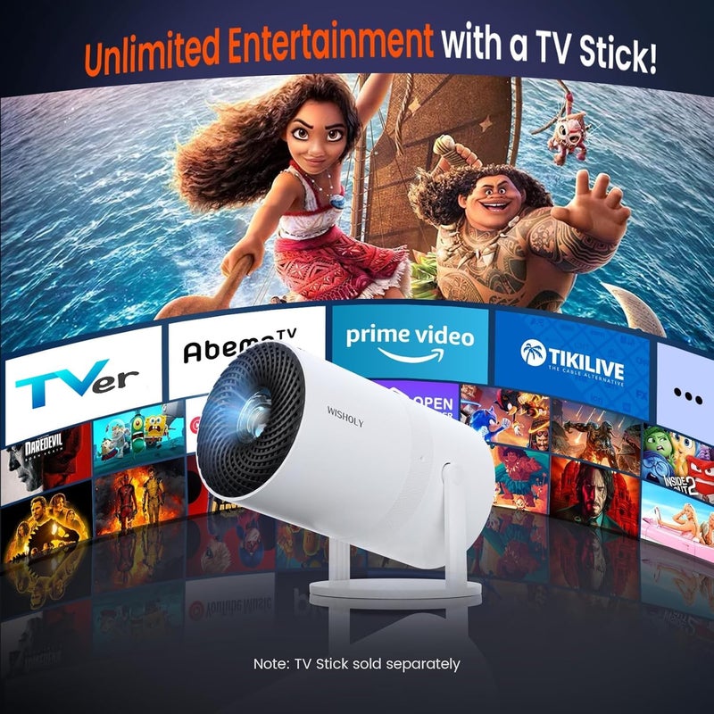WISHOLY Mini Projector with WiFi and Bluetooth, Portable Movie Projector with 180° Rotatable, 1080P HD Supported, Auto Vertical Keystone, Compatible with Smartphone, TV Stick, Laptop, HDMI, USB - Image 4